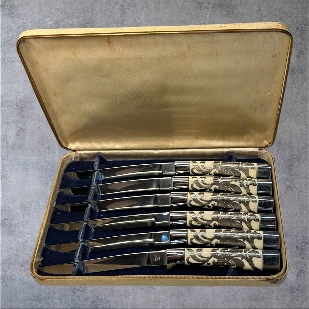 Vintage Solingen Germany Steak Knife Set‎ 6pc Filigree Handles Stainless Steel